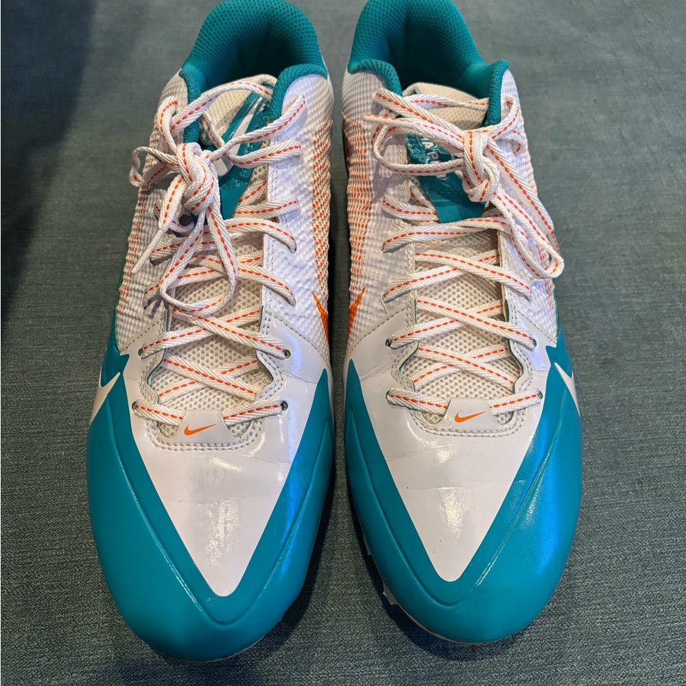 Teal, White, and Orange Nike Dolphins Cleats